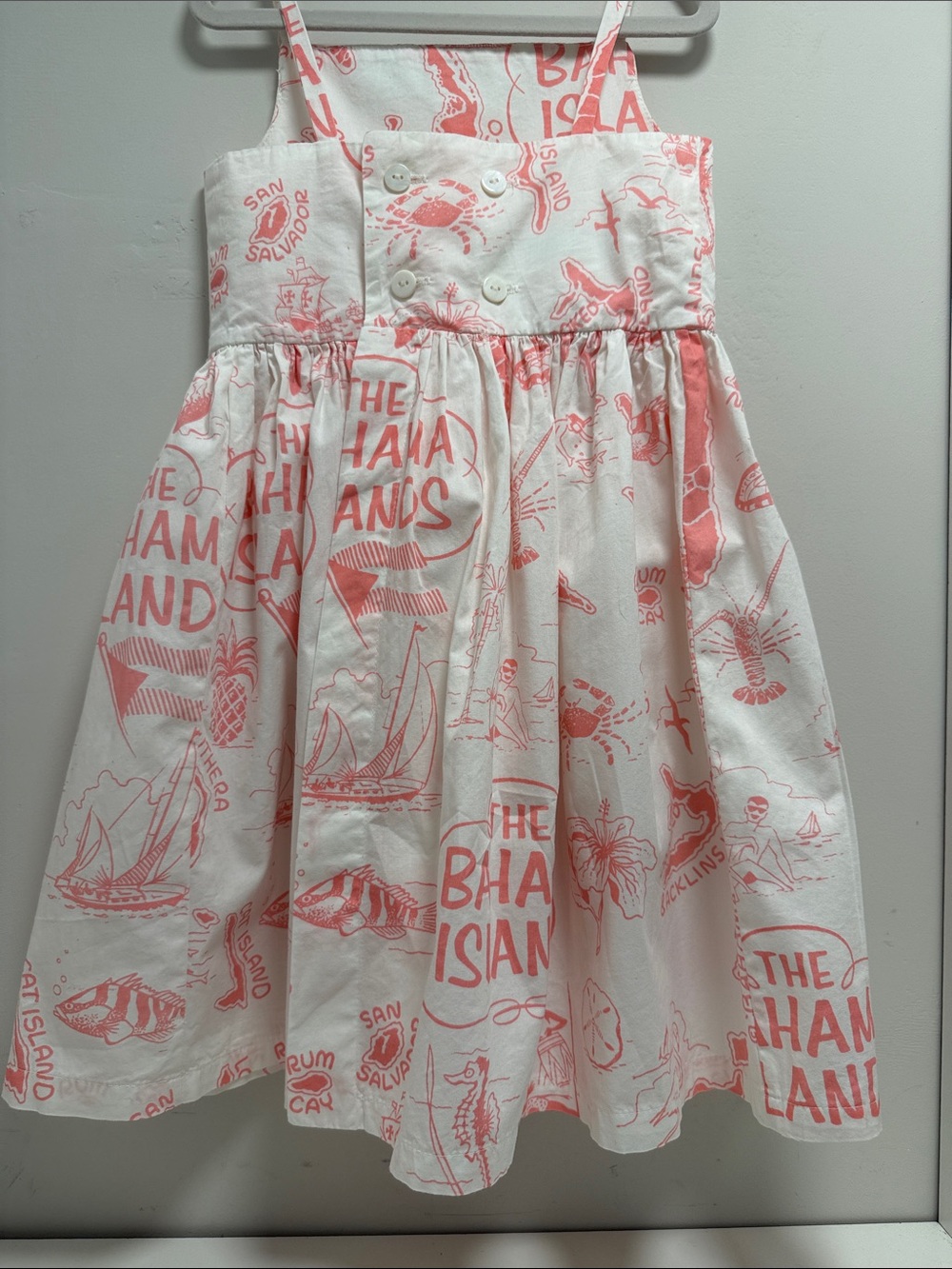 Bahama Hand Prints Girls White & Coral Island Print Sundress sz 8 - Picture 3 of 11
